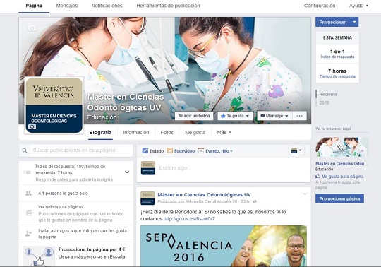 Facebook del Máster en Ciencias Odontológicas